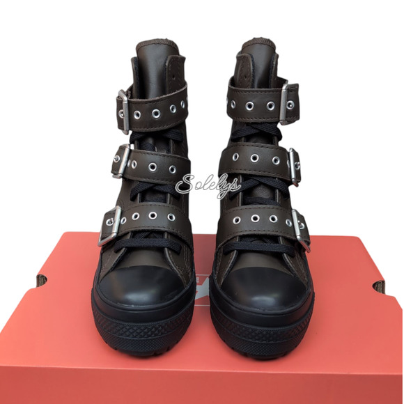 Converse Chuck 70 De Luxe Heel Leather & Buckles Triple Strap Platform Womens 6 - Picture 2 of 10